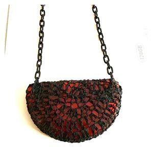 OOAK Ruby Half Moon Crochet Pendant